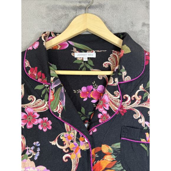 Johnny Was Pajama Top Large Womens Colorful Soft Dark Floral Stretch Cotton Boho - Picture 3 of 12